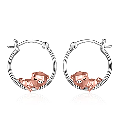 Pig Earrings Sterling Silver Origami Pig Hoop Earrings Pig Jewelry Gifts for Women Daughter