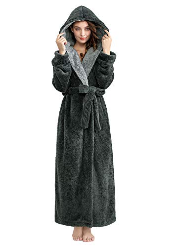 Artfasion Robes for Women with Hood Long Soft Warm Full Length Bathrobes Luxurious Plush Fleece Winter Robes
