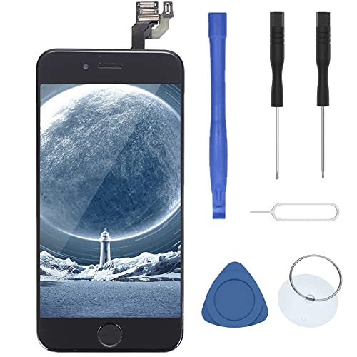 for iPhone 6 Plus 5.5 Inch with Home Button Front Camera Facing Proximity Sensor Earpiece Speaker Full Assembly Digitizer Display LCD Screen Replacement Repair Tools Kit Black