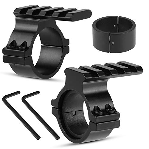FENTUK 1'/25.4mm & 30mm Rifle Scope Ring Adaptor with Rail - Tactical Light Barrel Clamp Mounts for Scope Flashlight Laser Sight Optics - with 4 Slot 21mm Picatinny Rail on Top (2 Pack)