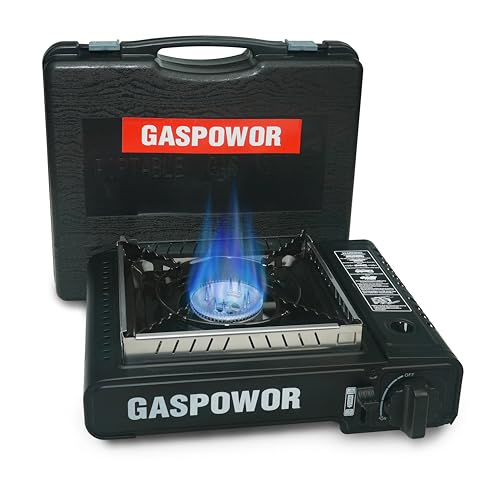 GASPOWOR 1-Burner Butane Stove included a Windblocker,10000 BTU Gas Stove Portable with Case, Automatic ignition Camping Stove,Portable Gas Stove,Precise Flame Control,Gas Burner for Cooking Outdoor