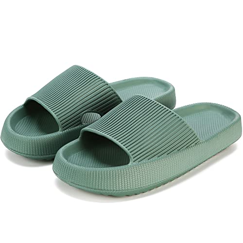 rosyclo Cloud Slides for Women and Men, Pillow House Slippers Super Soft Comfy Non-Slip Breathable Bathroom Shower Shoes Cloud Cushion Slide Sandals for Indoor Outdoor, Size 8 7.5 8.5 Green
