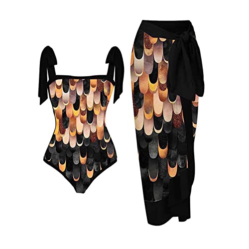 Clearance Deals Women's 2 Pieces Swimsuit Floral Printed Two Piece Bikini Set Bathing Suit with Cover Up Beach Skirt Sarong Beachwear