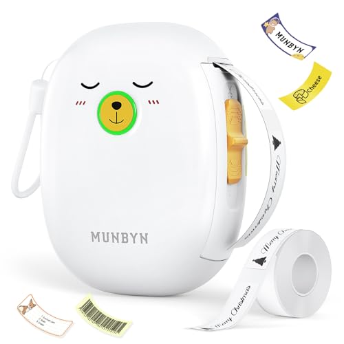 MUNBYN Bluetooth Label Maker Machine with 1 Roll Tape, Portable Thermal Label Printer Name Price Date Sticker Tag Printer for Home Office and Store Organization (White)