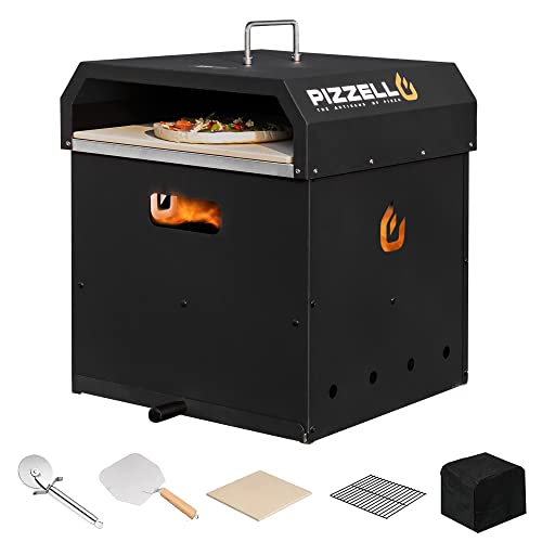 PIZZELLO 4-in-1 Outdoor Pizza Oven 16' Wood Fired Outside Oven 2-Layer Detachable Pizza Maker with Pizza Stone, Pizza Peel, Cover, Cooking Grill Grate, Pizzello Gusto