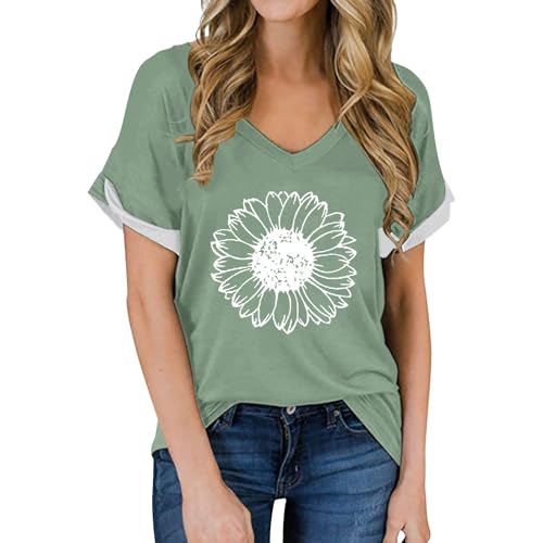 Generic My Orders Placed Women's Summer Shirts Womens Shirts Dressy Casual Short Sleeve Womens Tops Dressy Casual Womens v Neck Tshirts Boho Tops Basic tees ropa de Hombre en oferta Green-1 M