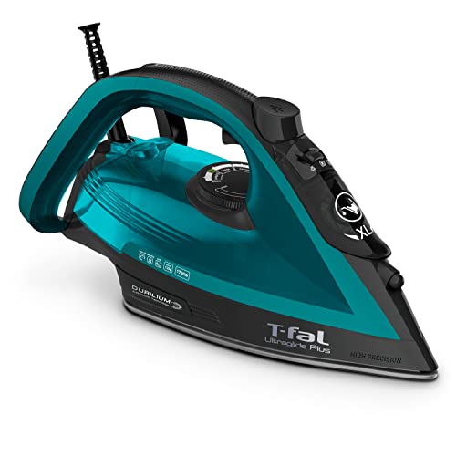 T-Fal Ultraglide Steam Iron for Clothes Durilium Soleplate, Precision Tip, Anti-Drip, Auto-Off 1800 Watts Ironing, Steaming FV5841U0, Teal