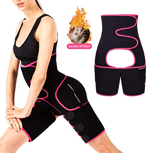 MIZATTO Sweat Waist Trainer for Women, 3 in 1 Neoprene Waist Thigh Trimmer Butt Lifter Shapewear for Fitness Exercise Pink L