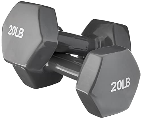 Amazon Basics Vinyl Hexagon Workout Dumbbell Hand Weight, 40 pounds, Set of 2, Grey