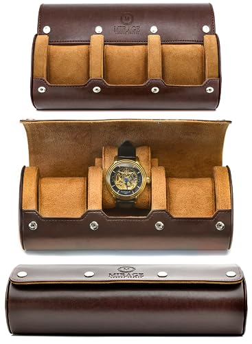 Watch Travel Case - for Men - for Women - Watch Roll Travel Case Organizer Display - Watch Case - Watch Organizer - Swiss Motif Classy Espresso