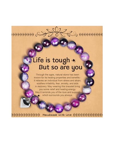 SUPHELPU Amethyst Bracelets Gifts Stretch Christams Bracelet for Women Teen Girls Natural Stone Charm Crystal Healing Jewelry Get Well Bracelets Gifts Relief Depression Anxiety Stress, Adjustable