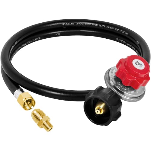 SHINESTAR 0-20 PSI Adjustable Propane Regulator and Hose with Orifice Kit, 4-Foot Gas Burner Hose Replacement for Turkey Fryer, Fish Cooker, Fire Pit, Forge and more