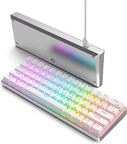RK ROYAL KLUDGE 60% Mechanical Keyboard RK61 Pro, Wireless Gaming Keyboard Aluminum Frame, BT/Wired RGB Keyboard Bluetooth, PBT 61 Keys Mechanical Keyboard Hot Swappable, Gateron Red Switch, White