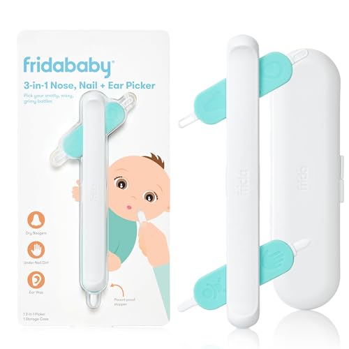 Frida Baby 3-in-1 Nose, Nail + Ear Picker | Baby Ear Cleaner + Baby Nose Cleaner and Nail Tool for Babies + Toddlers, Safely Clean Baby's Boogers, Ear Wax & More