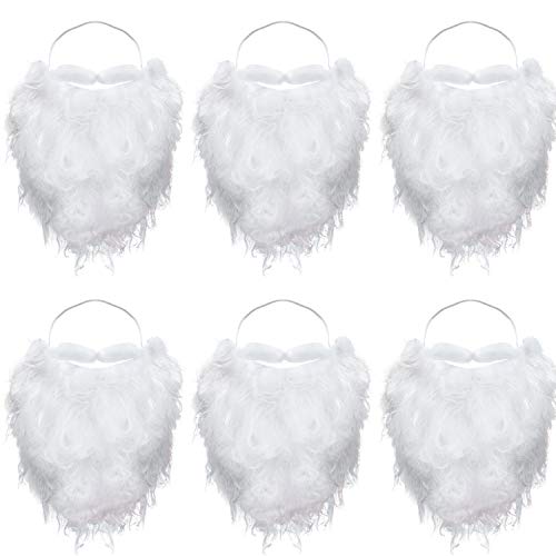 Boao 6 Pieces Funny Santa Beard White Fake Beard Christmas Santa Claus Beard Costume for Teens Adults Disguise Santa Claus on Christmas Party Accessories