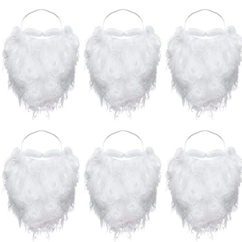 Boao 6 Pieces Funny Santa Beard White Fake Beard Christmas Santa Claus Beard Costume for Teens Adults Disguise Santa Claus on Christmas Party Accessories