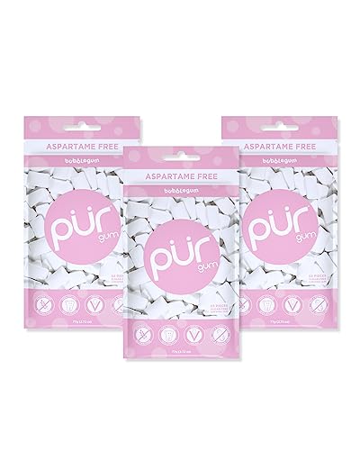 PUR Gum | Aspartame Free Chewing Gum | 100% Xylitol | Sugar Free, Vegan, Gluten Free & Keto Friendly | Natural Bubblegum Flavored Gum, 55 Pieces (Pack of 3)