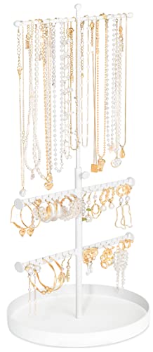 Jenseits Jewelry Organizer Stand, 3 Tier Long Necklaces Organizer Holder Tree, Adjustable Height Earring Display Towers, Bracelets Storage Rack for Dresser Bathroom Vanity