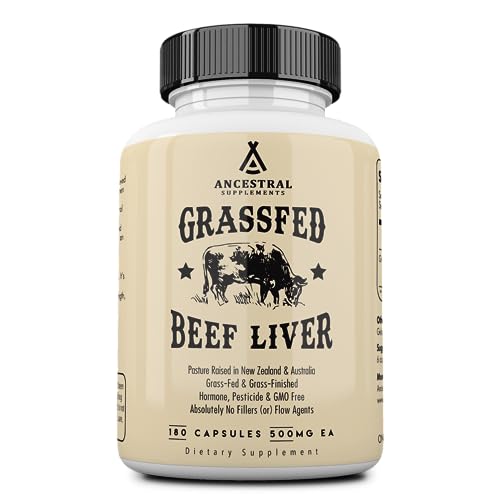 Ancestral Supplements Grass Fed Beef Liver 180 Capsules, Supports Energy Production, Detoxification, Digestion, Immunity and Full Body Wellness, Non-GMO, Freeze Dried Liver Health Supplement