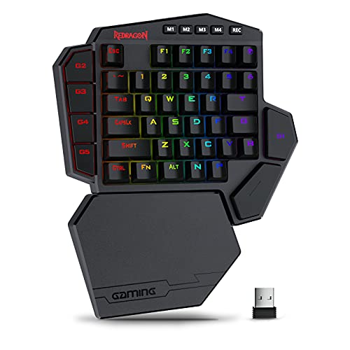 Redragon K585 PRO Wireless One-Handed Mechanical Keyboard, 42 Keys 3-Mode RGB 40% Gaming Keypad w/ 7 Onboard Macro Keys, Detachable Wrist Support, Durable Battery (Brown Switch)