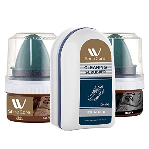 WBM Black & Brown Kit Shoe Cream Polish with Cleaning Scrubber, Shoe Cleaner, Pack of 3