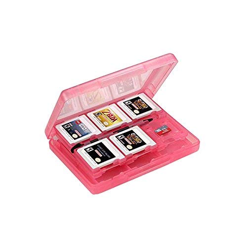 OSTENT 28-in-1 Game Memory Card Case Holder Cartridge Storage for Nintendo 3DS LL/XL - Color Pink