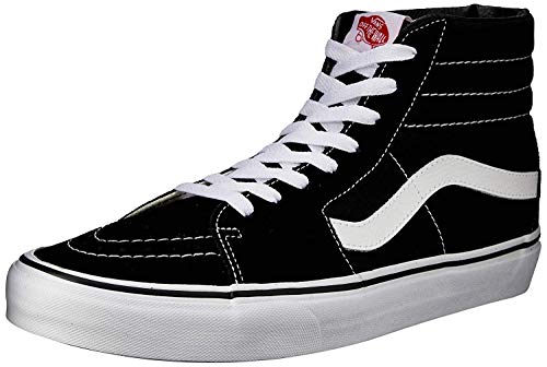 VANS Sk8-Hi Unisex Casual High-Top Skate Shoes, Comfortable and Durable in Signature Waffle Rubber Sole, Black/White, 8.5 Women/7 Men