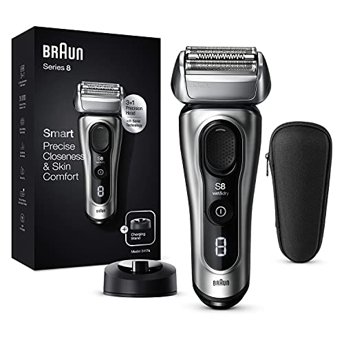 Braun Electric Razor for Men, Series 8 8417s Foil Shaver with Precision Beard Trimmer, Galvano Silver