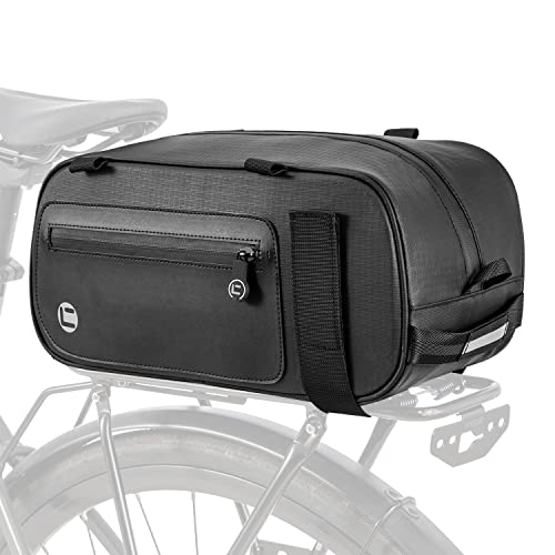 WOTOW Bike Rear Rack Pannier Bag, 26L Large Capacity Expandable Bicycle Trunk Bag with Double Sides Zipper Pockets, Water Resistant Bike Back Seat Storage Pouch Reflective for Outdoor Commuter (Black)