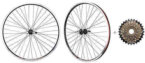 CyclingDeal MTB Bicycle Double Wall Rims 26' Wheelset - Front & Rear Mountain Bike Wheels - Compatible with Shimano MF-TZ500 Freewheel - 6 Speed