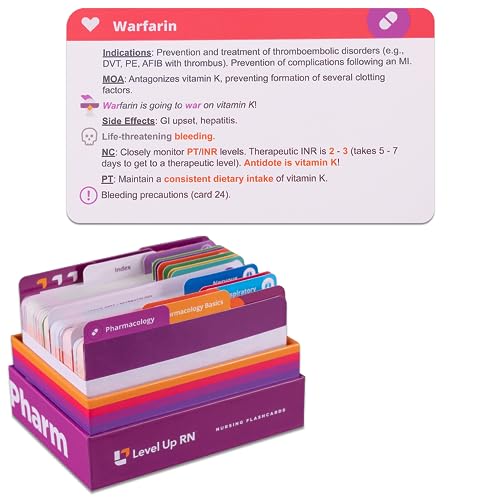 Level Up RN – Pharmacology Flash Cards – No Fluff – Nursing School Essentials for Students – 2023-2024 NCLEX ATI HESI Review LPN RN Flash Cards (223 Cards)