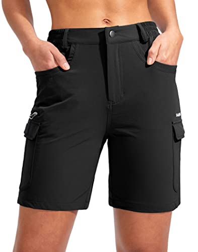 SANTINY Women's Hiking Cargo Shorts with 7 Pockets Lightweight Quick Dry 7 Inch Long Golf Shorts for Women Casual Summer (Black_L)
