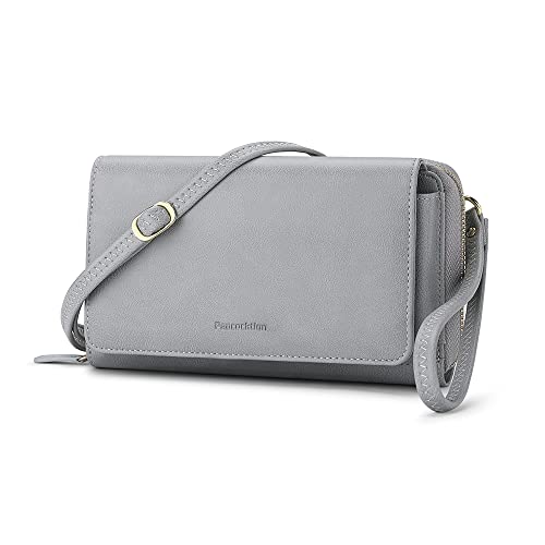 Peacocktion Women Wallet Purse Credit Card Holder with RFID, Large Capacity Crossbody Wristlet Clutch 2 Straps, Gray