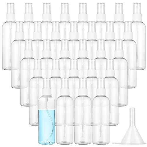 WOPPLXY 30Pcs 4oz Clear Plastic Spray Bottles with Caps, Small Plastic Fine Mist Spray Bottles, Refillable Empty Fine Mist Spray Bottle, Travel Spray Bottle with Funnel
