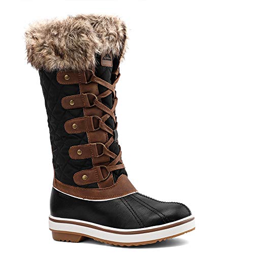 ALEADER Winter Boots for Women, Fashion Waterproof Snow Boots Fur Shoes Black/Brown 6 D(M) US