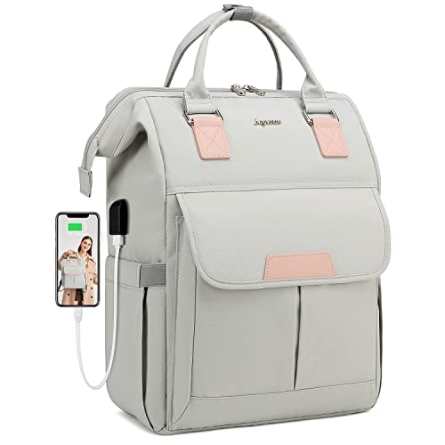 Women Computer Backpack Nurse Bags: 15.6 Inch Laptop Backpack with USB Charger for College High School Travel Business Carry on Bookbag for for Teens Girls Women Students Gift GREY