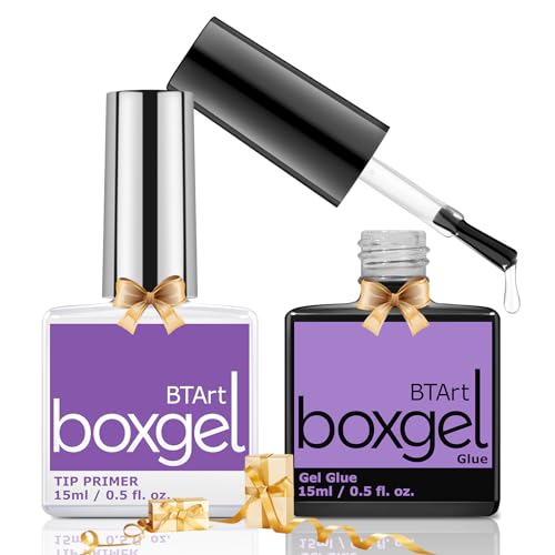 BTArtbox Nail Glue & Primer Set - 2 x 0.5 Fl Oz Acrylic French Ballerina Nail Gel, Long Lasting Super Strong 4 in 1 UV Nail Gel for Press On Nails