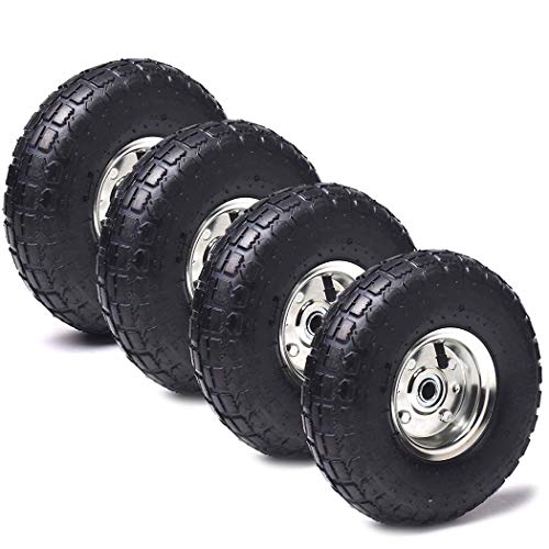 (4 Pack) AR-PRO 10' Heavy-Duty Replacement Tire and Wheel - 4.10/3.50-4' with 10' Inner Tube, 5/8' Axle Bore Hole, 2.2' Offset Hub and Double Sealed Bearings for Hand Trucks and Gorilla Cart