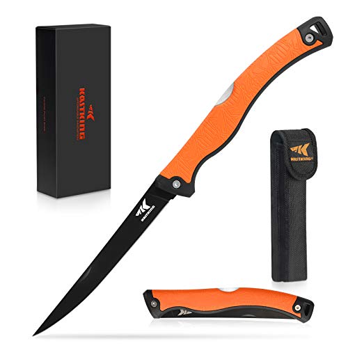 KastKing Folding Fillet/Fishing/Camping/Hunting Knife, Razor Sharp G4116 German Stainless-Steel Blade, Non-Slip Handles, 13 ½ inch overall Length, only 7 ½ inch folded, Includes Sheath