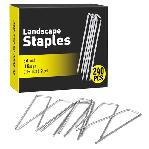 HongWay 240pcs Landscape Staples, 6 Inch 11 Gauge Galvanized Garden Stakes and U-Shaped Pins for Landscaping Fabric Barrier Irrigation Tubing