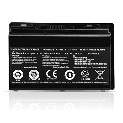 YXXM W370BAT-8 6-87-W370S-427 Battery for Clevo Replacement W350ETQ W350ET W355STQ Schenker XMG A503 A522 A722 Sager NP6350 6370 7358 Laptop Battery Gigabyte P2742 Hasee K650S-i7 (14.8V 5200mAh)