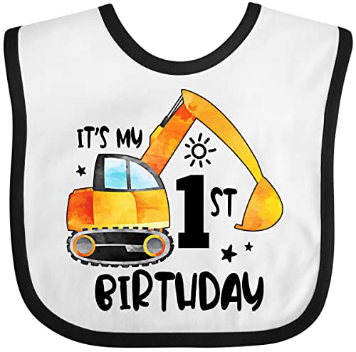 inktastic Construction Truck It's My 1st Birthday Baby Bib White and Black 3a617