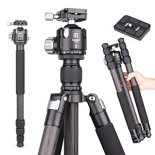 Carbon Fiber Tripod-INNOREL RT75C Super Professional Tripod Monopod Heavy Duty Stand Support Low Gravity Center 360°Panoramic ballhead for Digital DSLR Camera Black