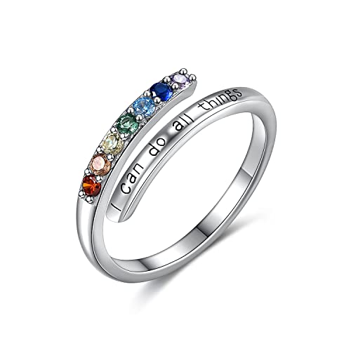 YFN I Can Do All Things Ring Sterling Silver Adjustable 7 Chakra Rings For Women Chakra Jewelry For Women Healing Crystals Gifts For Girls
