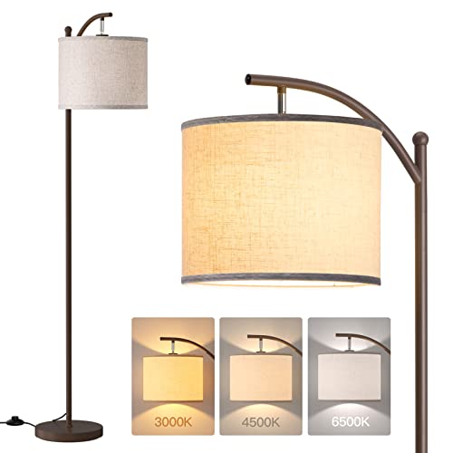 addlon Floor Lamp for Living Room with 3 Color Temperatures, Standing lamp with Linen lampshade for Bedroom, Office, Lamps with 9W LED Bulb Included - Brown with Beige Shade