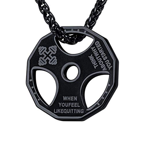 U7 Men Fitness Dumbbell Necklace Stainless Steel Black Gun Plated Weight Plate Barbell Chain Pendant Necklace