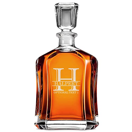 Personalized Etched Glass 23oz Whiskey Decanter, Custom Engraved Fathers Day Gift, Retirement, Anniversary,Housewarming, Customized Bourbon Gifts for Men, Scotch Birthday Gifts for Men,Him,Dad,Halpert