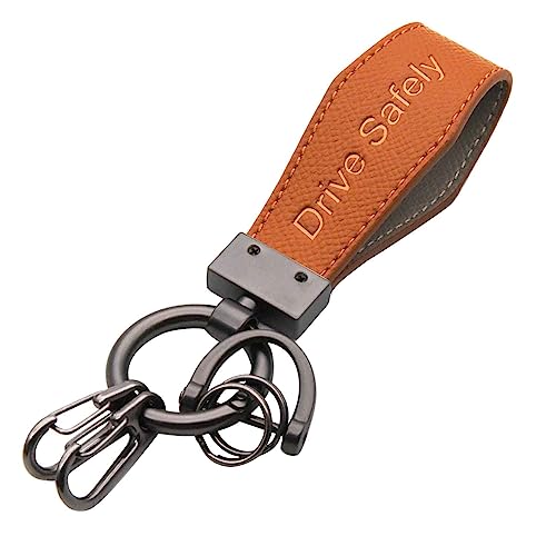 Liangery Keychain for Men Women Leather Car Key Chain With 5 Key Rings-Drive Safely Have Fun Keychain Holder for Keys
