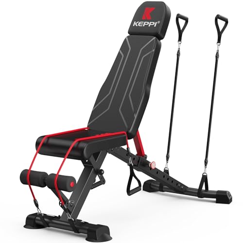 Keppi Adjustable Weight Bench, Foldable Workout Bench Press for Full Body Strength Training, Incline Decline Bench with Fast Folding - 2023 Version