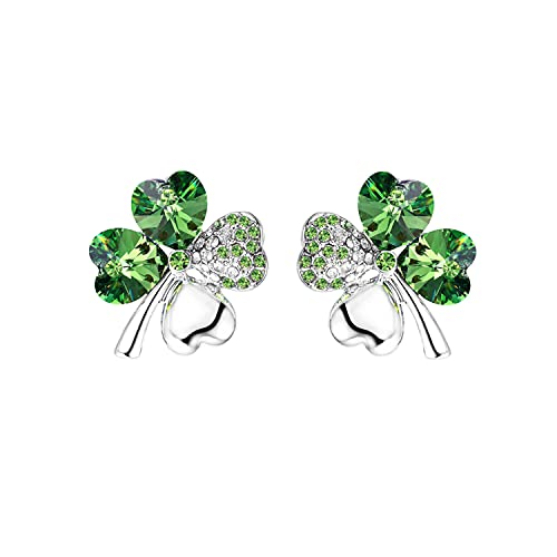 Mall of Style St Patrick's Earrings for Women - Shamrock Earrings Silver - St Patrick's Day Earrings for Girls - Irish Shamrock Stud Earrings Jewelry - Green & Silver Shamrock Studs (Silver Earrings)